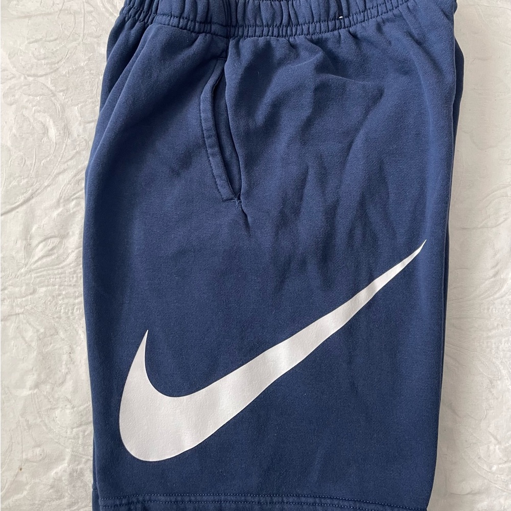 Nike Men's Dark Blue Athletic Shorts with White Swoosh